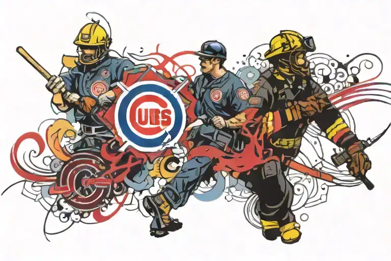 chicago cubs and firefighters  tattoo design idea