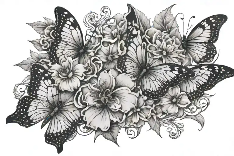 flowers and butterflies across tattoo design idea