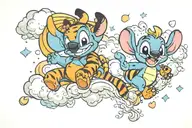 Stitch and Tigger clouds floating tattoo design idea