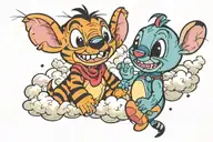 Stitch and Tigger clouds floating tattoo design idea