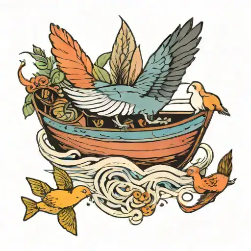 Boat, bug, beans, goose, noodle tattoo design idea