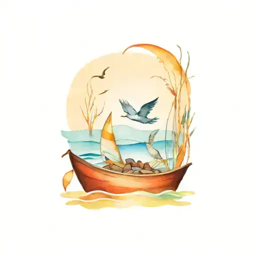 Boat, bug, beans, goose, noodle tattoo design idea