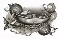 Boat, bug, beans, goose, noodle tattoo design idea