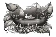 Boat, bug, beans, goose, noodle tattoo design idea