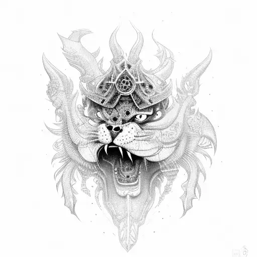 Asura indian full-length with creepy fangs tattoo design idea