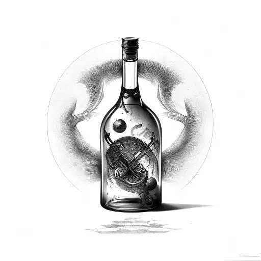 bottle shape like mid evil with music, vampires and a god of war tattoo design idea