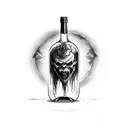 bottle shape like mid evil with music, vampires and a god of war tattoo design idea