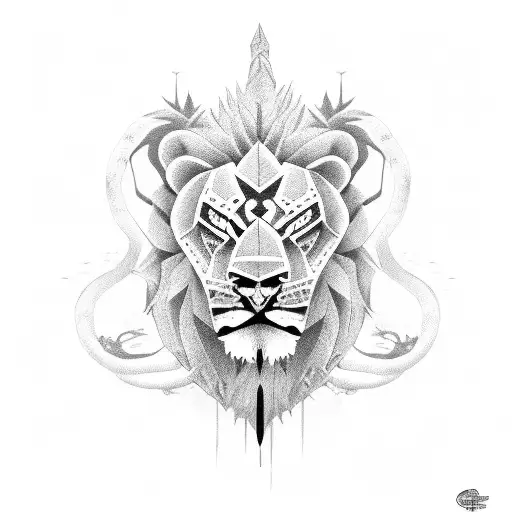 Snake with lion face to face tattoo design idea