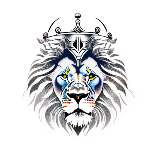 lion with viking helmet  tattoo design idea