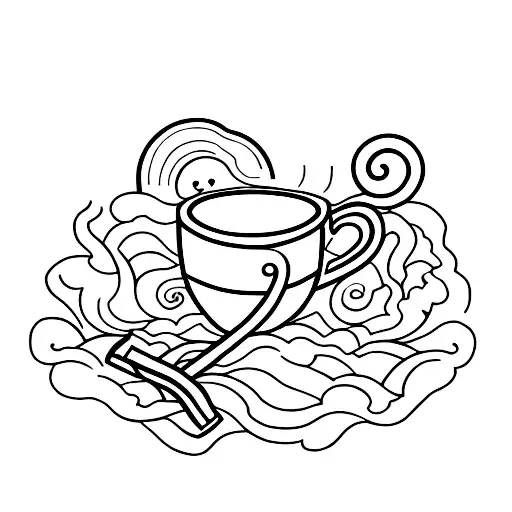 A minimalist tattoo design of a teacup with a hammer handle, representing the client's favorite things - tea and carpentry tattoo design idea