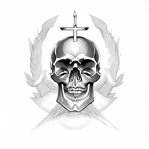 Skull with crown surrounded by holy light  tattoo design idea