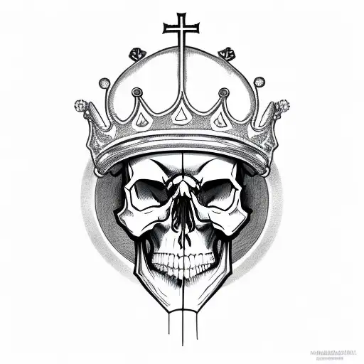 Skull with crown surrounded by holy light side view  tattoo design idea