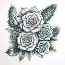 roses and cactus growing tattoo design idea