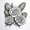 roses and cactus growing tattoo design idea