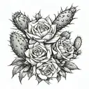 roses and cactus growing tattoo design idea