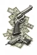dirty money and guns and drugs  tattoo design idea
