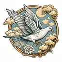 dove with clouds tattoo design idea