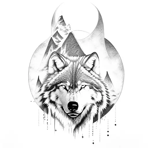 A fierce warrior with wolf-like features protecting an Arctic village tattoo design idea