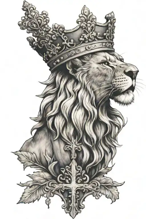 cross with lion wearing a crown tattoo design idea