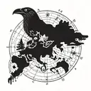 A Flat Earth map motif with black crows  tattoo design idea