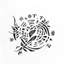 A minimalist tattoo of the 'LOST' characters' names written in a typewriter font with tropical leaves surrounding them tattoo design idea