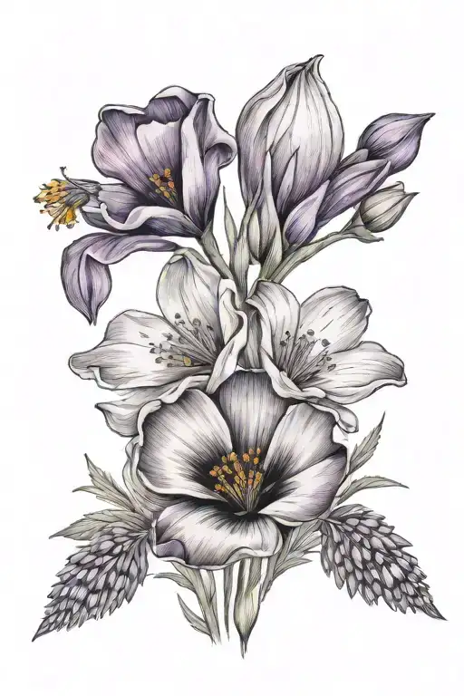California poppies, purple lupine tattoo design idea