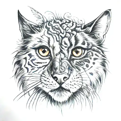 half dog half cat face tattoo design idea