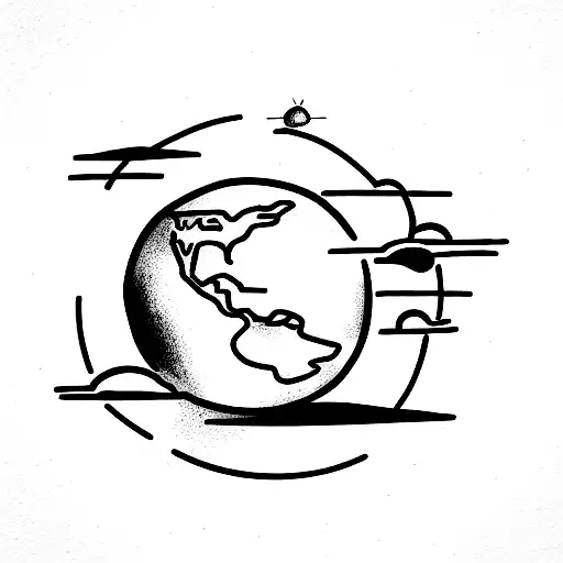 guy watching the earth from another planet tattoo design idea
