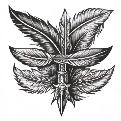 3 arrows crossed feathers hanging tattoo design idea