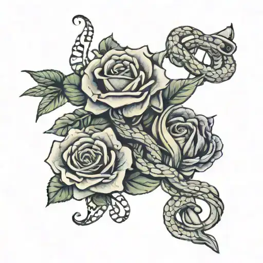 Caduceus with the snakes replaced with rose intertwined tattoo design idea