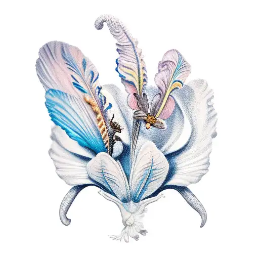 iris flower and poodle moth tattoo design idea