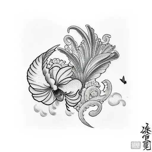 iris flower and poodle moth tattoo design idea