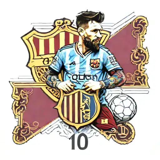 Lionel Messi showing his No. 10 jersey with FC Barcelona Crest and Argentina Football Association Crest. tattoo design idea