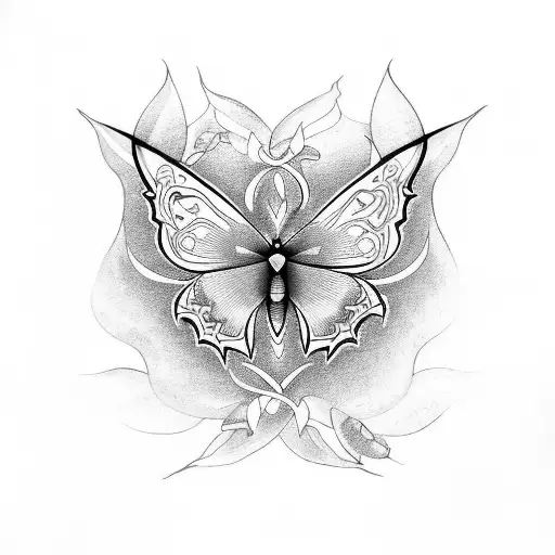 mariposa azul en laberinto blanco y negro tattoo design idea
