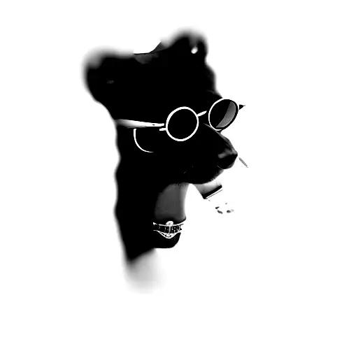 um pastor alemão preto usando um oculos redondo tattoo design idea