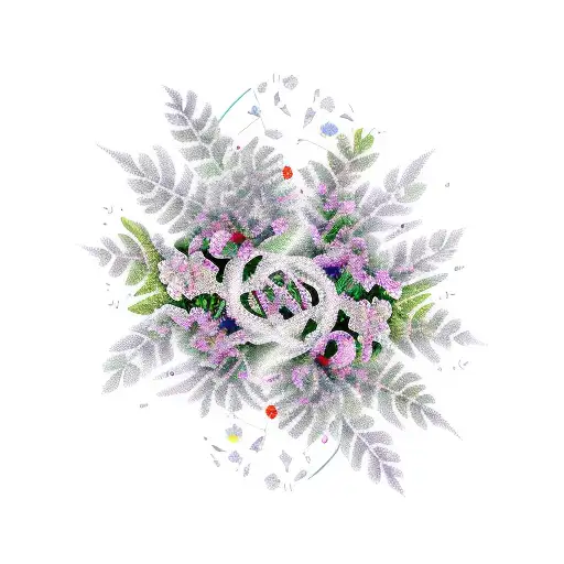 dna structure with leafs and flowers  tattoo design idea