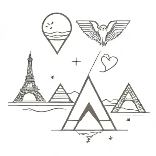 the 3 pyramids of Gizeh with the Eiffel tower simbolizing the love between a french and Egyptian couple  tattoo design idea