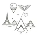 the 3 pyramids of Gizeh with the Eiffel tower simbolizing the love between a french and Egyptian couple  tattoo design idea