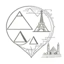 the 3 pyramids of Gizeh with the Eiffel tower simbolizing the love between a french and Egyptian couple  tattoo design idea