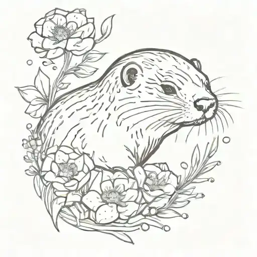 little otter with flowers tattoo design idea