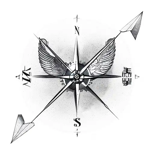 Nordic compass with wings tattoo design idea