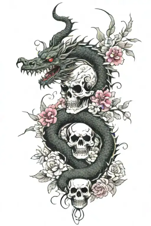 Japanese "Dragon,japanese Flowers,samurai,skull" Tattoo Idea BlackInk AI