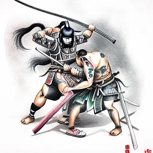 japanese samurai fights demons tattoo design idea