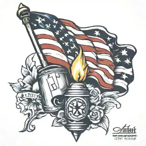 lighter and American flag tattoo design idea