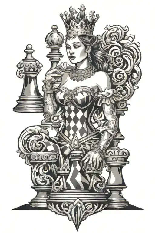 chess queen chess tower surrounded tattoo design idea