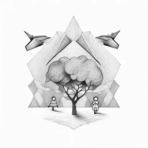 paper plane , a tree and family love  tattoo design idea
