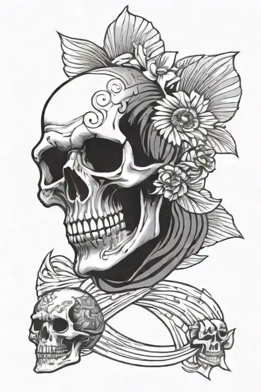 skull surrounded with a fan tattoo design idea