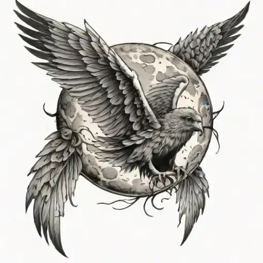 full moon wraped in black wings partly closed tattoo design idea
