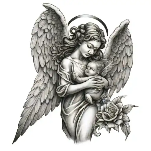 Angel of mine with wings and a baby angel tattoo design idea