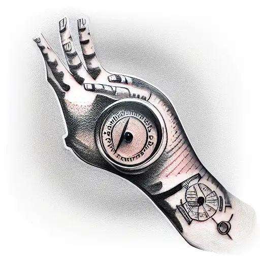 motorcycle speedometer inside hand 3d tattoo design idea